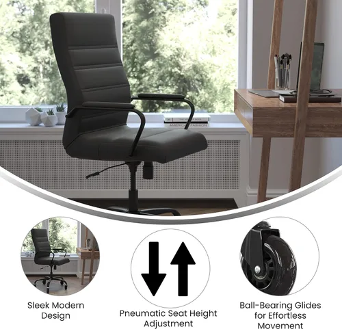 Miniatura 4 de Flash Furniture Whitney - Silla de oficina giratoria ejecutiva de LeatherSoft con respaldo alto y marco negro, brazos y ruedas de ruedas