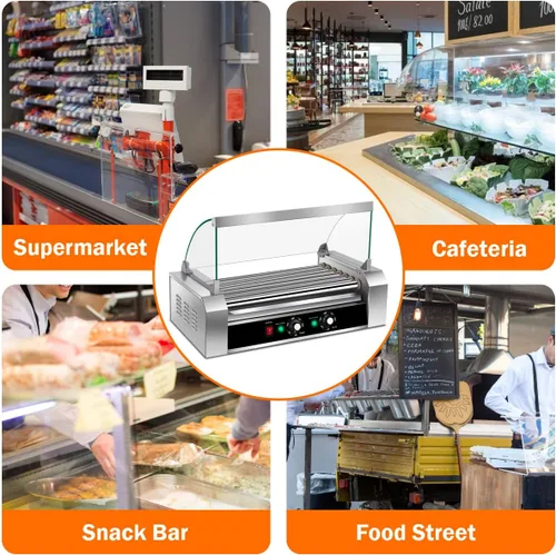 Miniatura 6 de KOTEK Máquina de rodillos para perros calientes, 18 perritos calientes y 7 rodillos antiadherentes, máquina de cocina para parrilla de salchichas
