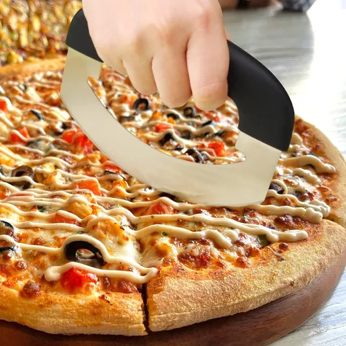Miniatura 2 de KITCHENDAO Cortador de pizza súper afilado Mezzaluna Picador de ensalada, tecnología avanzada de afilado CNC para cortar rápidamente, cuchillo