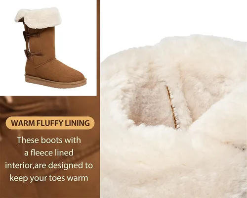 Miniatura 3 de CAMEL CROWN Botas de invierno a media pantorrilla de 12 pulgadas de alto para mujer, botas de nieve de piel sintética con 3 botones, botines de moda