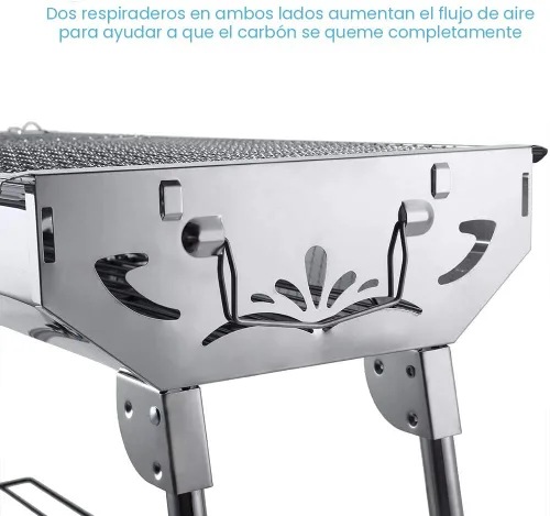 Miniatura 5 de Parrilla de Carbón para Barbacoa de Acero Inoxidable Plegable Portátil Kits de Herramientas BBQ para Cocinar al Aire Libre Camping Senderismo