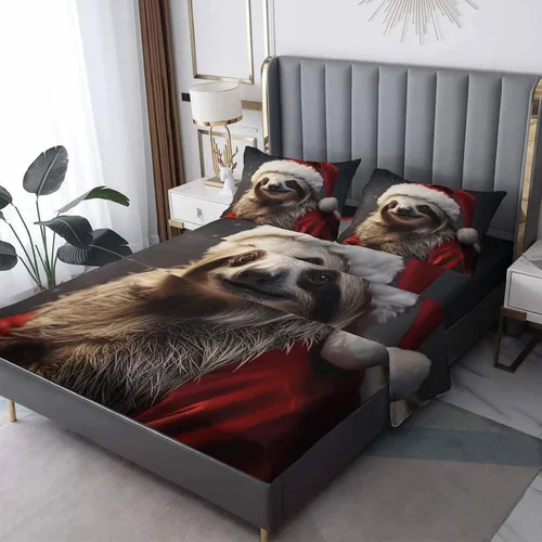 Miniatura 10 de Juego de sábanas tamaño individual: sábanas de Navidad, sábanas y fundas de almohada de Navidad rojo y verde, microfibra suave, bolsillo profundo