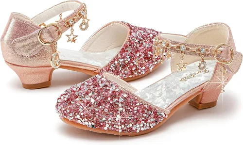 Miniatura 3 de Furdeour Girls Sandals Glittler Bow Dress Shoes Princess Crystal High Heels Party Wedding Flower Girls Shoes for Kid Toddler