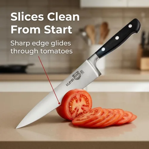 Miniatura 6 de Kuma Chef cuchillo de 8 pulgadas. Corta como un sueño. Mejor cuchillo de chef afiladísimo para tallar, rebanar y cortar en cubos. Mango ergonómico.