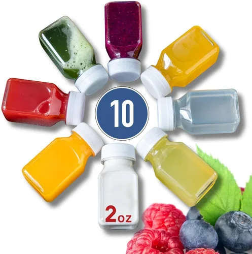 Miniatura 9 de Norcalway 10 botellas de plástico de 2 onzas con tapas – Ginger Shot – Apto para congelador, a prueba de fugas, sin BPA, botellas de viaje pequeñas