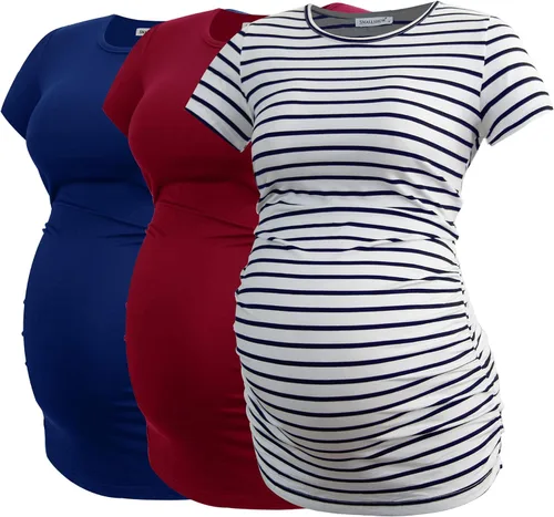 Miniatura 76 de Smallshow - Camiseta de maternidad para mujer, diseño de lados fruncidos, tipo túnica, prendas para el embarazo
