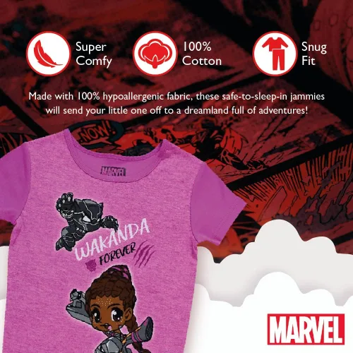 Miniatura 3 de Marvel Girls' Black Panther Wakanda Forever Groot 2-Piece Snug-fit Cotton Pajamas Set
