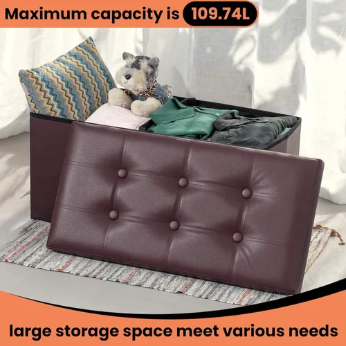 Miniatura 5 de COSYLAND - Reposapiés u otomano con almacenamiento plegable de piel, con agujero para agarrar, para habitación, tamaño pequeño, rectangular, 17 x 15