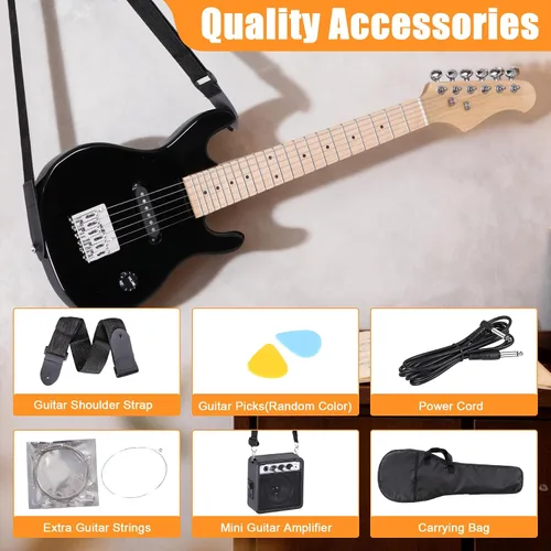 Miniatura 5 de Guitarra eléctrica de 30 pulgadas para niños, kits completos para principiantes con amplificador de 5 W, púas, bolso de concierto, correa, cable