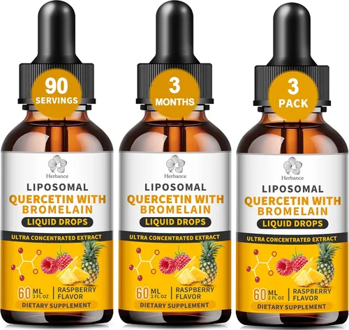 Miniatura 8 de Quercetina liposomal con gotas líquidas de bromelina para Kis & Aldult- mayor absorción, suplementos de quercetina 700 mg con bromelina saúco zinc