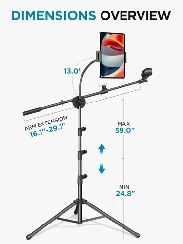 Miniatura 2 de InnoGear Soporte de micrófono, 6 en 1, soporte de micrófono de piso con soporte para teléfono y tableta, altura ajustable de 30 a 72 pulgadas
