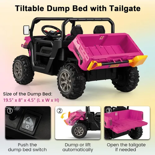 Miniatura 2 de Costzon Camión volquete con control remoto, UTV eléctrico de 12 V para niños con cama volquete eléctrica, función de balanceo, pala, 4 suspensiones