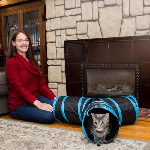Miniatura 2 de PetLike Túnel para gatos (con juguete interactivo para gatos y juguete de hierba gatera) para gatos de interior, tubo plegable para mascotas, Negro