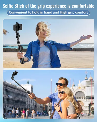 Miniatura 7 de Trípode para selfie para teléfono: soporte para teléfono para grabación, Bluetooth Selfie Stick para iPhone compatible con Android