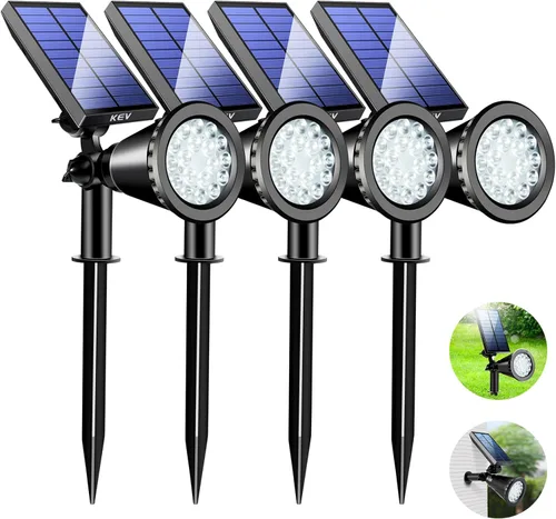 KEV Luces Solares de Punto de 800 Lúmenes para Exteriores, 18 LEDs Luces Solares de Inundación con 2 Modos y Ajustables e IPX65 Impermeables, Foco