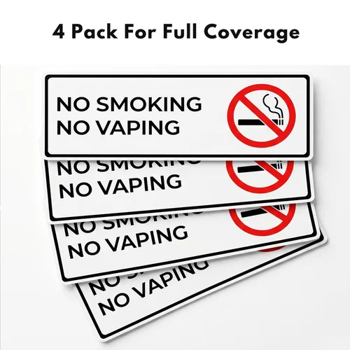 Miniatura 9 de Señal de No Fumar No Vaping (4 calcomanías de 7.3 x 2.5 pulgadas) - Señales de no fumar para negocios o hogar - Artículos esenciales de Airbnb