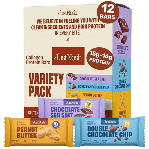 Miniatura 11 de JUSTNOSH Double: barras de proteína de colágeno con chispas de chocolate, 0.55 onzas de proteína, 0.35 onzas de colágeno, sin gluten y lácteos