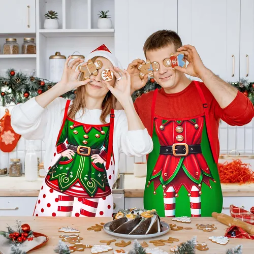 Miniatura 6 de 90shine 4 piezas de delantales de Navidad para mujeres: delantal de cocina para hornear y cocinar, accesorios de disfraz para adultos, decoraciones