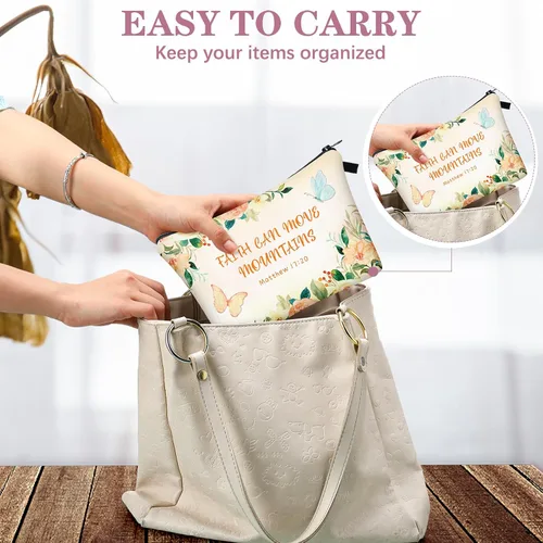 Miniatura 5 de Chunful 12 Piezas Regalos Cristianos Inspiradores Bolsas de Maquillaje Religiosas a Granel para Mujeres Bolsa de Cosméticos con Versículos Bíblicos
