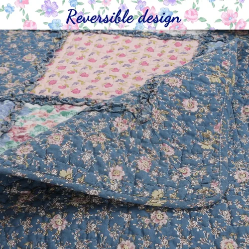 Miniatura 5 de Cozy Line Home Fashions - Juego de ropa de cama reversible de 100% algodón con diseño de patchwork real, estilo cottage francés, floral, colcha