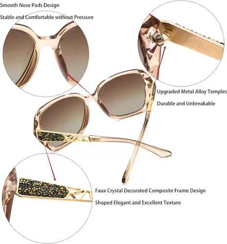 Miniatura 5 de LECKIRUT - Lentes de sol de gran tamaño para mujer, lentes de sol clásicos y a la moda con protección UV polarizada