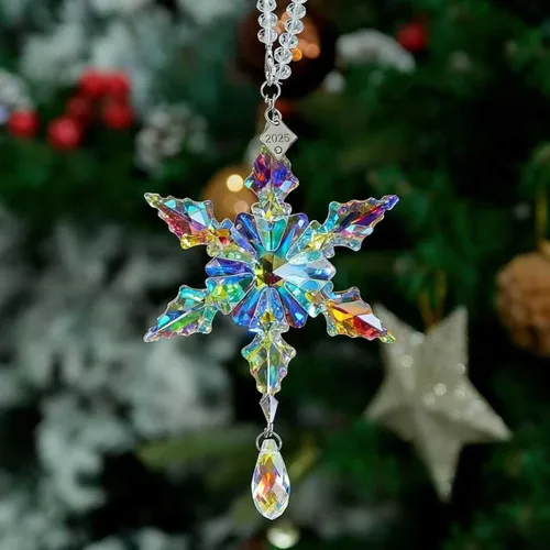 Miniatura 3 de Adornos de Navidad anuales 2025 con estrella de copo de nieve de cristal, adornos para árbol de Navidad, colgante, atrapasoles, decoración colgante