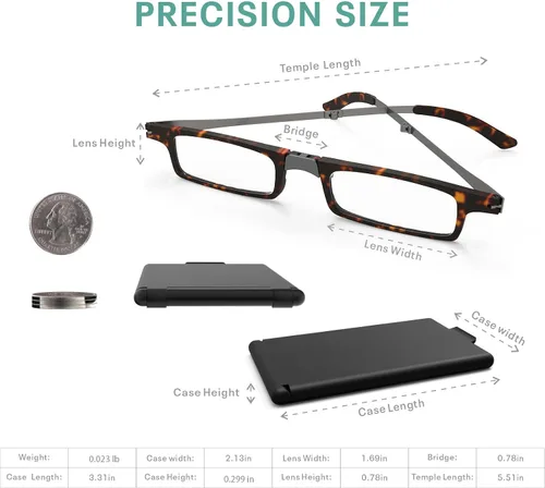 Miniatura 3 de Case Upgrad: lentes de lectura plegables ultraligeros y delgados, para hombres y mujeres, estuche compacto y portátil rectangular (tortuga, 1.5)