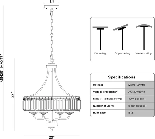 Miniatura 5 de Lámpara de araña moderna negra de cristal, lámpara de araña de 5 luces para comedor de estilo granja sobre mesa, lámpara colgante industrial de Negro