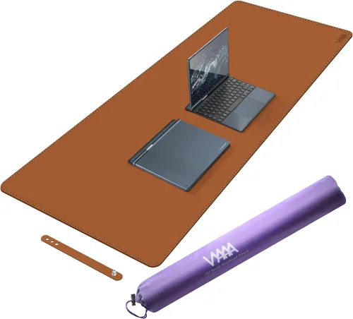 Miniatura 26 de Vyaaa Tapete de cuero para escritorio, 63" x 23.6" pulgadas, protector de escritorio de cuero, impermeable, extra grande, alfombrilla de mouse Negro