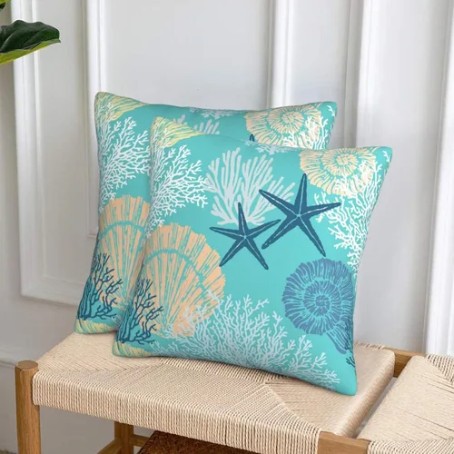 Miniatura 6 de Fundas de almohada de playa costera 18x18, juego de 2, fundas de almohada decorativas con diseño de estrella de mar y caballito de mar