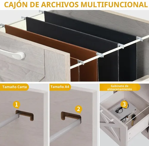 Miniatura 5 de DWVO Escritorio en forma de L con cajón de archivos, escritorio de esquina de 60 pulgadas con tomas de corriente, escritorio de oficina en casa
