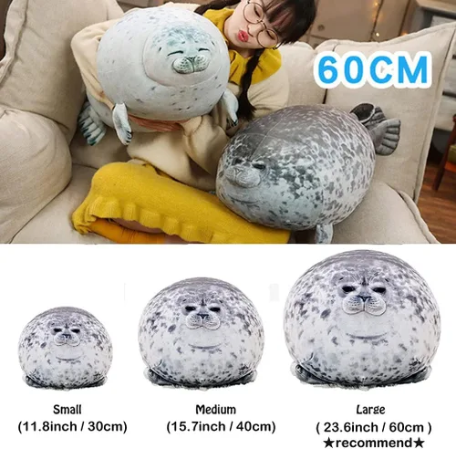 Miniatura 6 de ETAOLINE - Almohada acolchada y rellena de algodón con bonita forma de foca gordita de peluche (tamaño M)