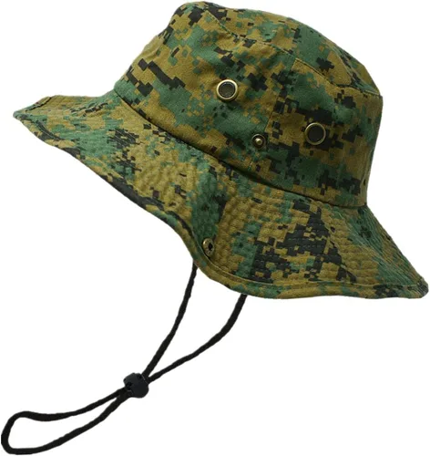 Miniatura 17 de Glory Max Sombrero de pescador de algodón lavado con correa de barbilla gorra de pesca Sun Safari Boonie Negro