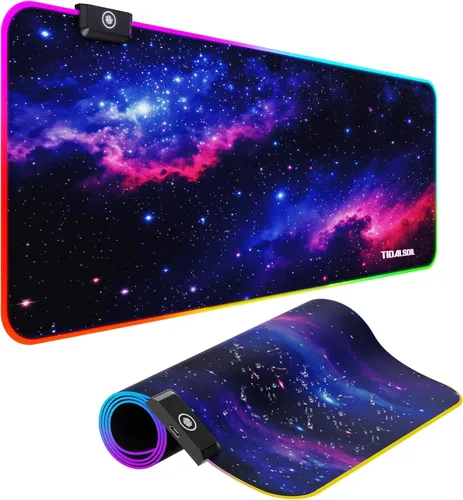 Miniatura 9 de Alfombrilla de mouse RGB grande para juegos con concentrador USB de 4 puertos y 13 modos de iluminación, alfombrilla de mouse para teclado