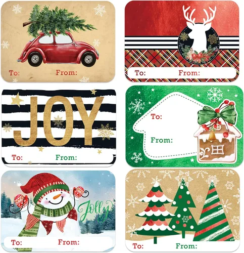 Miniatura 8 de 80 Etiquetas Adhesivas Grandes de Papel de Aluminio para Regalos de Navidad, 8 Diseños Jumbo - Etiquetas de Nombre de Navidad de y para Navidad