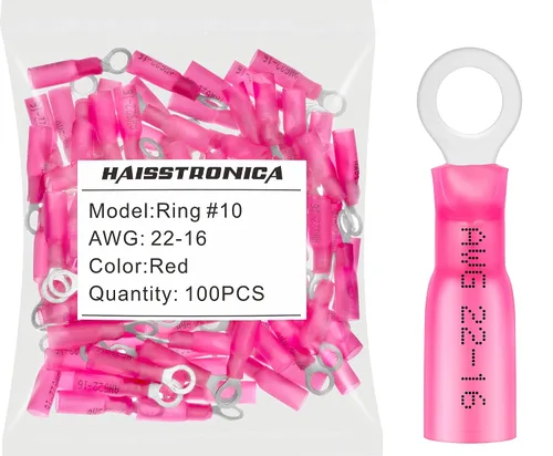 Miniatura 36 de haisstronica 100 conectores de anillo termorretráctiles de grado marino azul de 1/4 pulgadas, conectores de terminales de anillo de cobre rojo