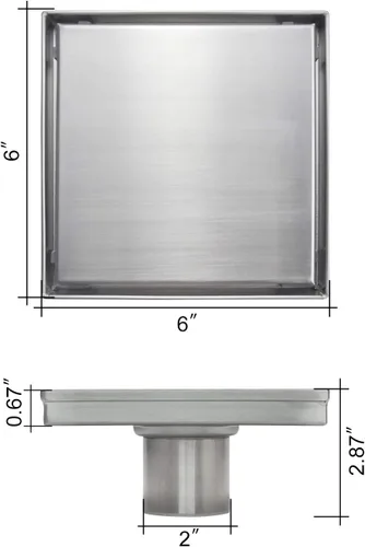Miniatura 8 de Drenaje de ducha cuadrado, desagüe de ducha de 6 pulgadas con cubierta de inserción de azulejos 2 en 1, desagüe de suelo de ducha de acero Acero