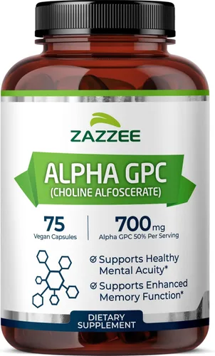 Zazzee Alpha GPC Colina 300 mg por cápsula, 75 cápsulas veganas, 100% pura grado farmacéutico, 100% vegetariano, estandarizado para potencia y