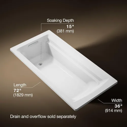 Miniatura 3 de Kohler Archer tina de 6 pies con diseño cómodo y profundo, 1125-0, 0 volts Blanco