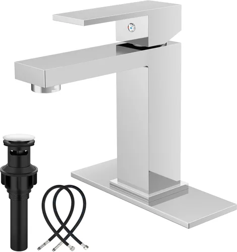 Miniatura 11 de Grifos de Baño Midanya 1 Agujero, Grifo de Fregadero de Acero Inoxidable de Una Manija, Grifos de Tocador Modernos con Placa de Cubierta, Mangueras