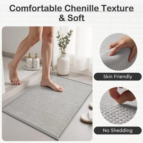 Miniatura 3 de MontVoo Tapete de baño de felpilla absorbente, de secado rápido, con parte trasera de goma, antideslizante, lavable, ultra delgado, para debajo