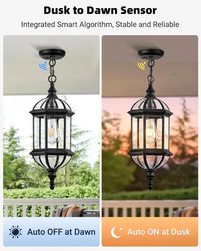 Miniatura 2 de VIANIS Luces colgantes grandes de 20 pulgadas para exteriores del atardecer al amanecer, luz colgante exterior negra, luces de techo exteriores