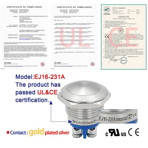 Miniatura 2 de (3 piezas) interruptor de botón momentáneo impermeable IP67 de 16 mm 5/8" con cabeza abovedada de acero inoxidable 304, 5V-250V CC/CA, SPST