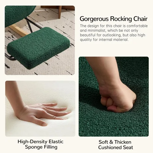 Miniatura 7 de Furniliving - Mecedora tapizada para cuarto de bebé, silla deslizante, mecedora moderna con reposapiés retráctil, silla de lectura con respaldo