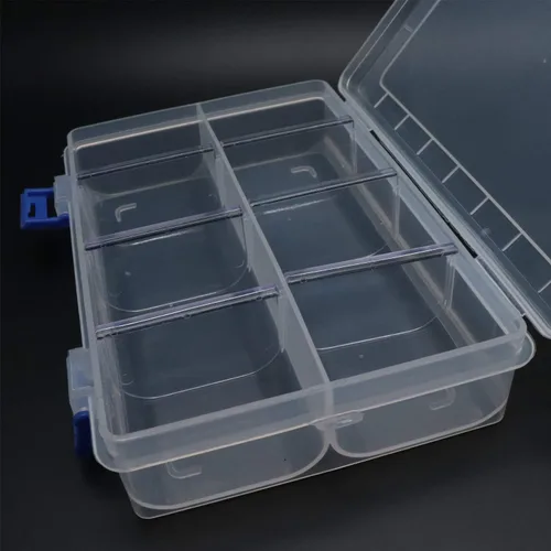 Miniatura 3 de Xiaoyztan Organizador de plástico transparente, 8 rejillas con divisores ajustables, joyero de almacenamiento de cuentas para piezas pequeñas