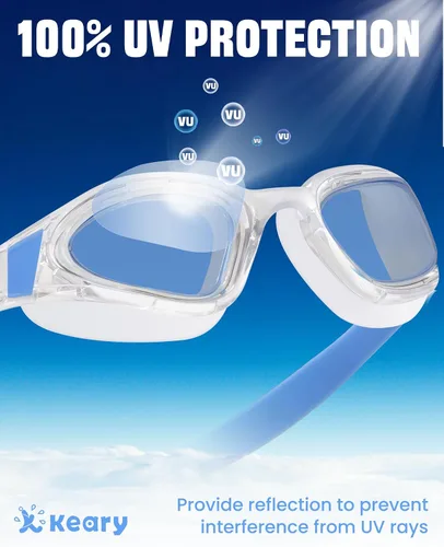 Miniatura 5 de Keary Gafas de natación para adultos para hombres y mujeres, gafas de natación para jóvenes, protección UV, antivaho, gafas de agua para piscina Azul