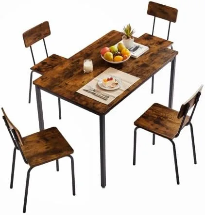 Miniatura 8 de anwickjeff Juego de mesa de comedor para 4 mesas de bar y sillas, juego de 5 piezas de mesa de cocina rectangular de madera de metal industrial y 4