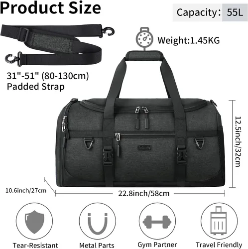 Miniatura 5 de Bolsa deportiva para gimnasio, bolsa de viaje grande impermeable con toalla deportiva, compartimento para zapatos y bolsillo húmedo, bolsa
