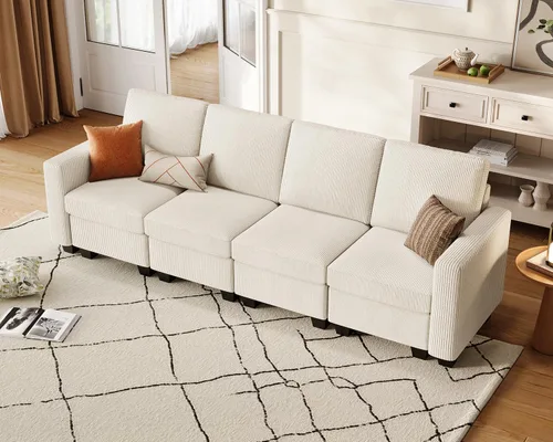 Miniatura 11 de CHIC HOUSE Modular Sectional Sofa with Storage Ottomans, Corduroy Cloud Couch for Small Spaces & Apartments, Reconfigurable L/U Shaped Convertible