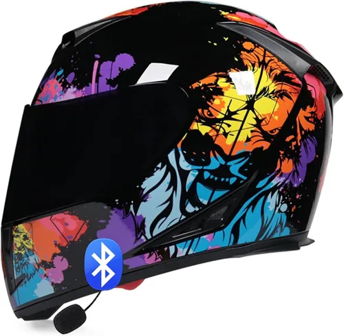 Miniatura 13 de Casco de motocicleta Bluetooth de cara completa, aprobado por DOT, abatible, antivaho, doble visera, altavoz dual integrado con micrófono